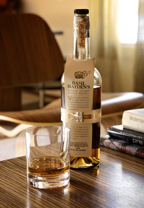 Basil Hayden bourbon whiskey and glass