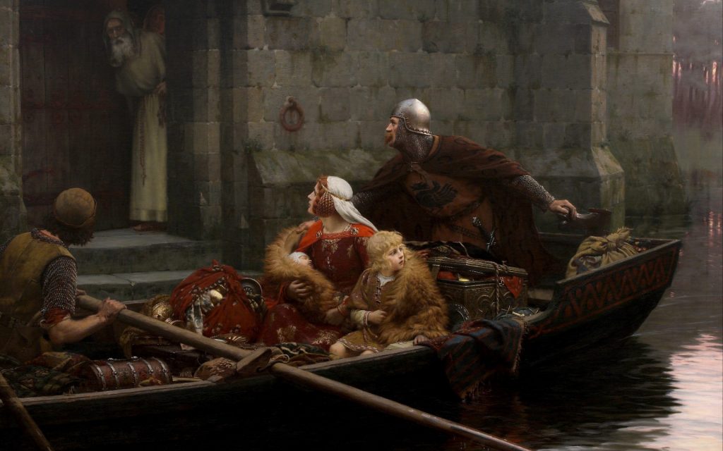 Edmund-Blair-Leighton-Wallpaper-English-painter-romanticism-Pre-Raphaelite-Middle-Ages-In-time-of-peril-picture
