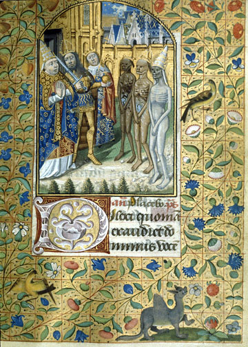 Illustration for the beginning of Vespers of the Dead. From an late 15th-century Parisian manuscript in the British Library