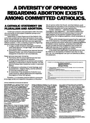 Catholics For a Free Choice ad; 1984