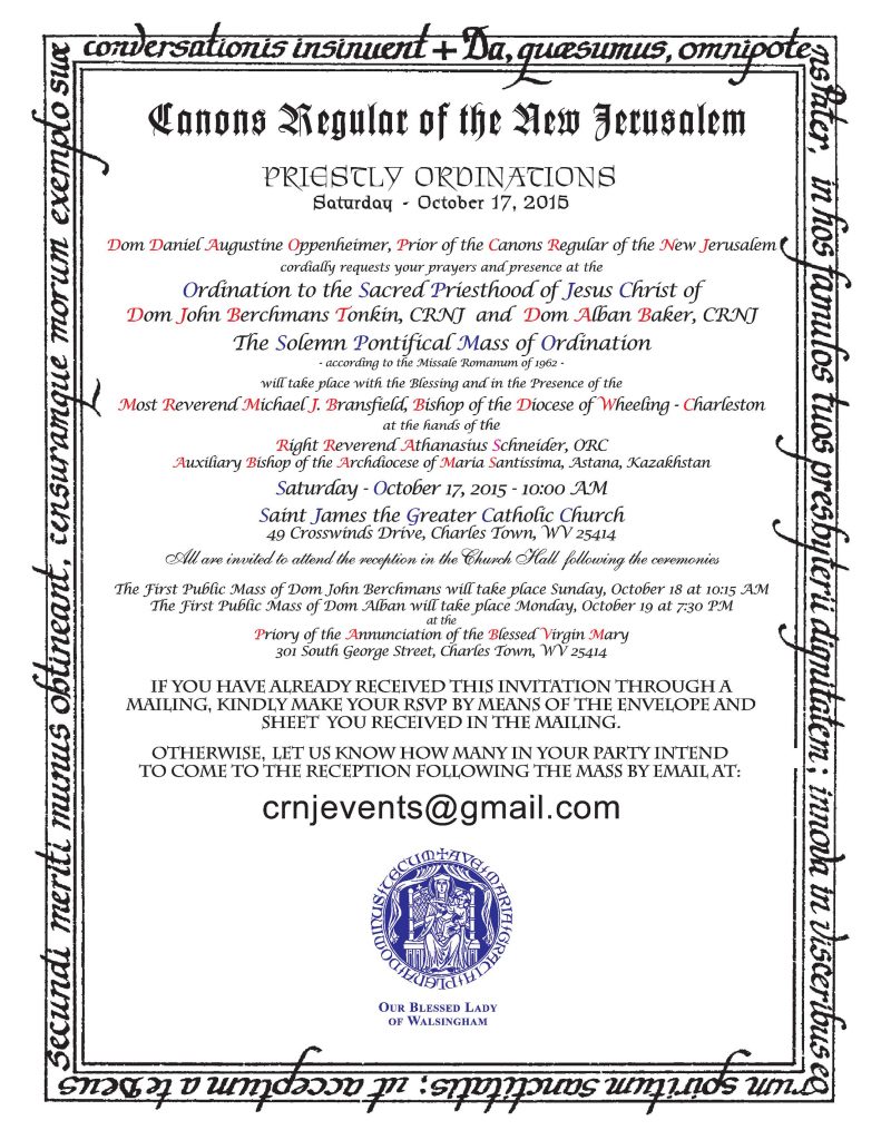 CRNJ Ordinations flyer - 8.5 by 11 inches